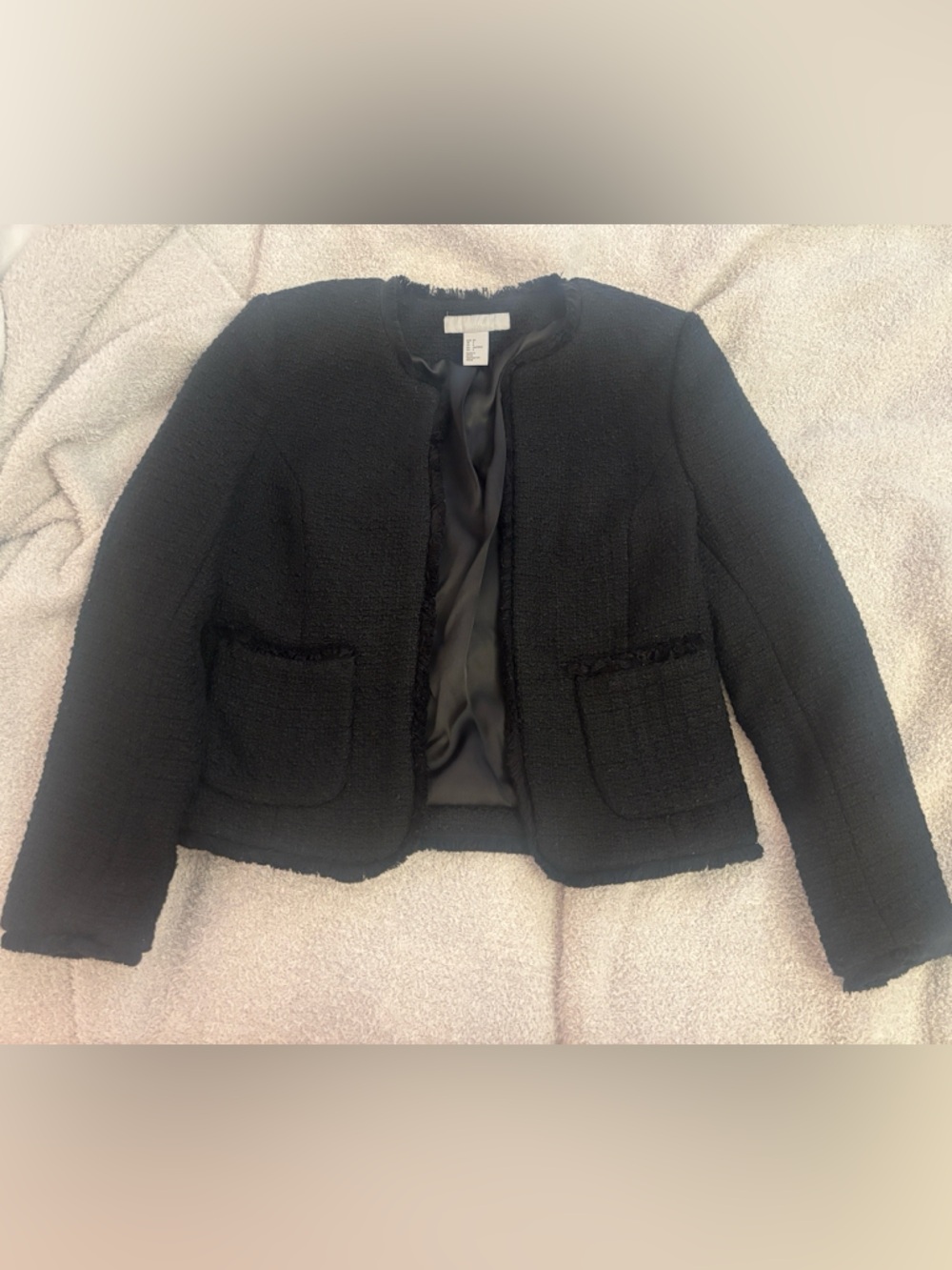 H&M Black Tweed Open-Front Blazer